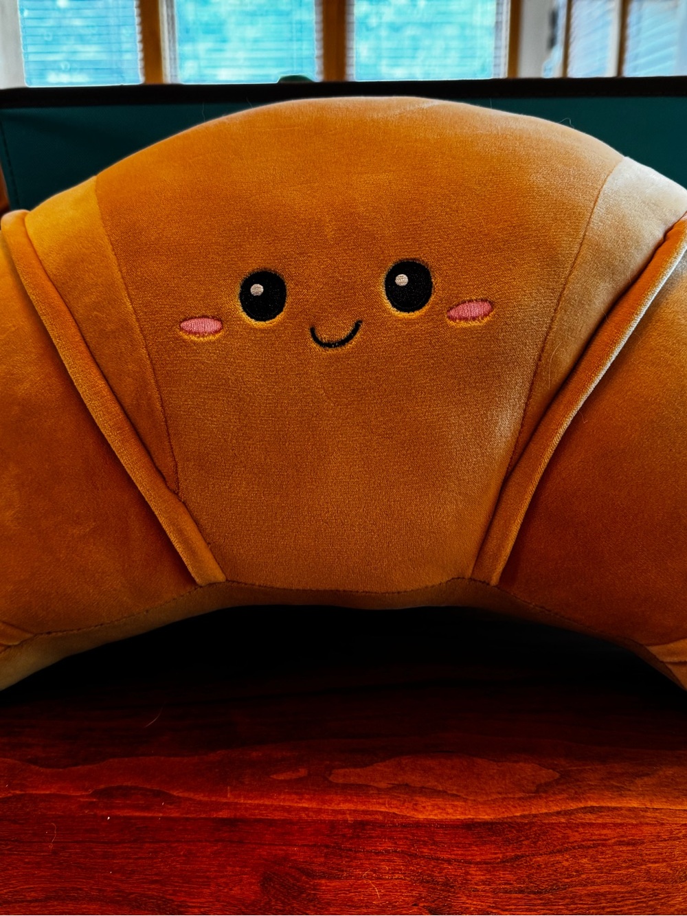 Plush Croissant Accent Pillow - Smoochy Pals; Brown Smiling Pastry Design
